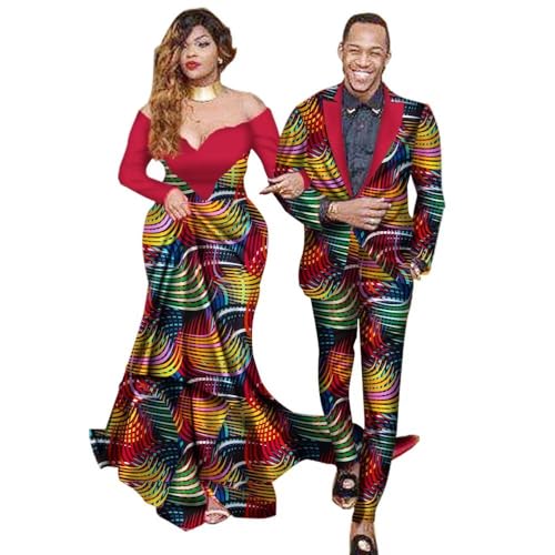 African Couple Clothes for Wedding Print African Mens Suits and African Dresses for Women Dashiki Party Outfits