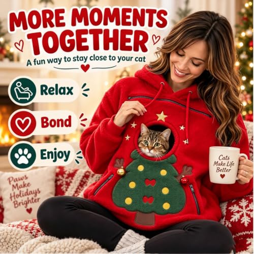 fartey Pet Pouch Hoodie for Women Christmas Fleece Hoodie Sweatshirt - image 4