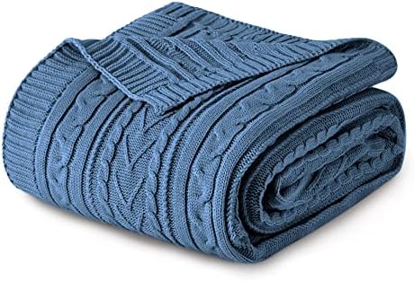Aormenzy Dusty Blue Cable Knit Throw Blanket Queen Size for Bed Couch Sofa, Super Soft Cozy Knitted Blanket 90" x 90" Bed Blankets Full Size