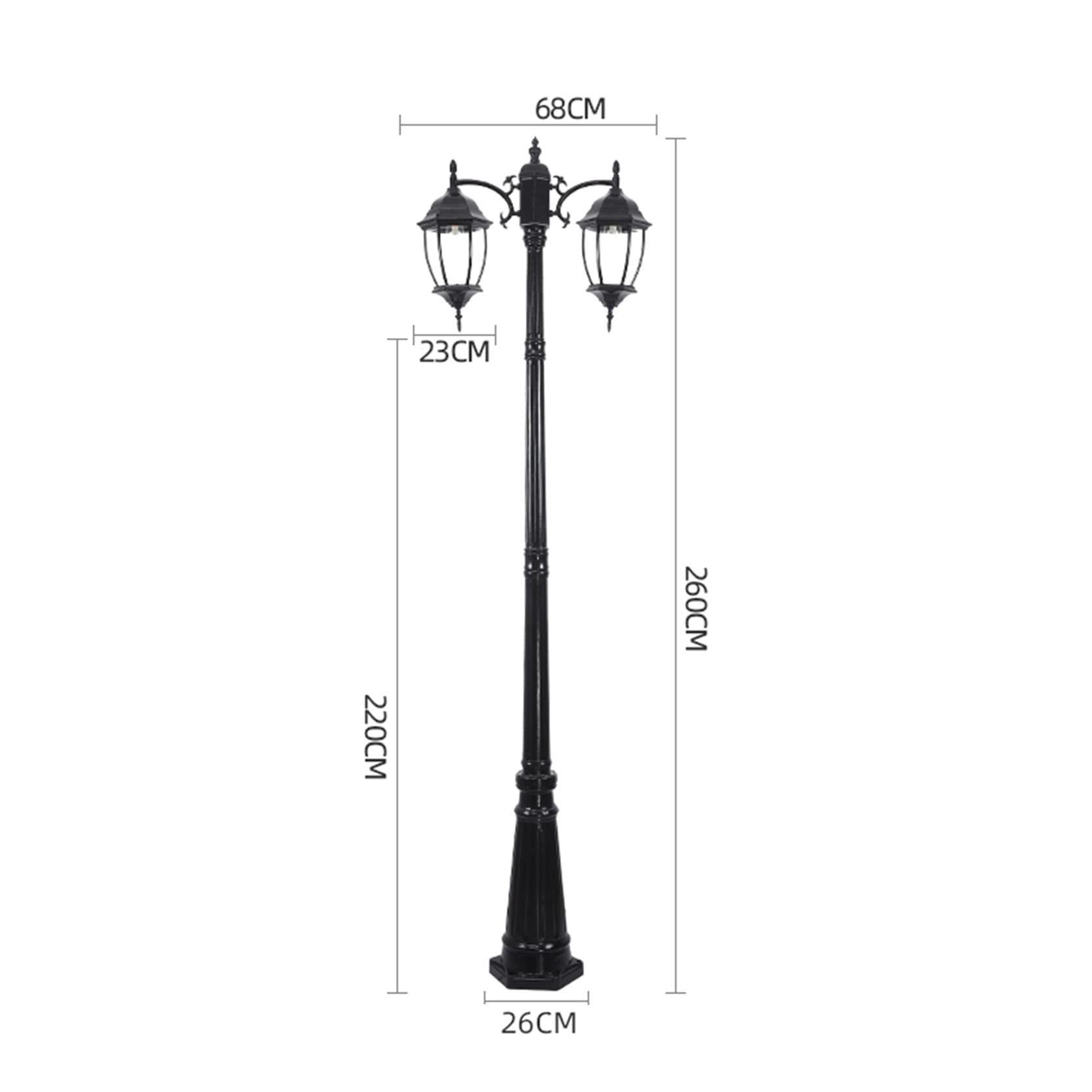 Outdoor Street Light Lantern Glass Post Light Clear Outdoor Garden Pathway Porch Deck Yard Driveway Hallway Hotel Black 2m (Black 2.6m)