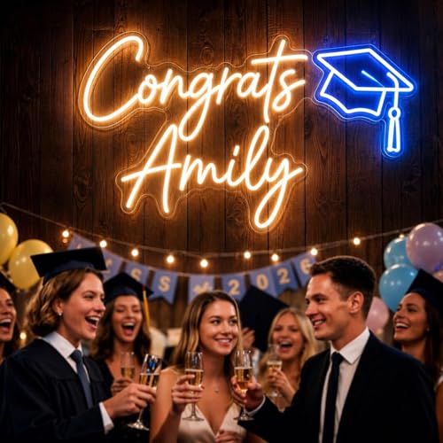 DIDALIFE Custom Neon Sign for Graduation 2026, Personalized Congrats Grad LED Neon Light, Led Sign for Class of 2026 Prom Party Decorations, Photo Backdrop, Dorm Room Decor, Graduation Gift