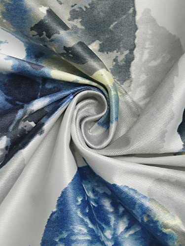 Image of Swayam 90% Blackout Polyester Window Curtain for Living Room & Bedroom | 5 Feet | Room Darkening Curtain with Eyelets | Pack of 1 | Leaf Design - White & Blue