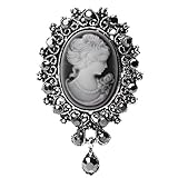 Pink-day Vintage Cameo Victorian Crystal Wedding Party Women Pendant Brooch Pin Jewelry (Silver)