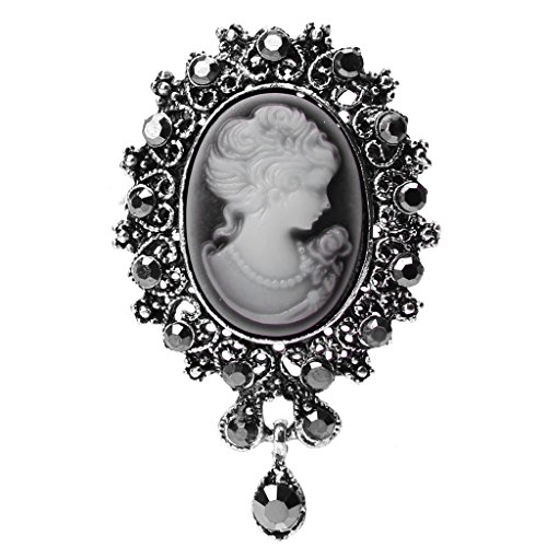 Pink-day Vintage Cameo Victorian Crystal Wedding Party Women Pendant Brooch Pin Jewelry (Silver)
