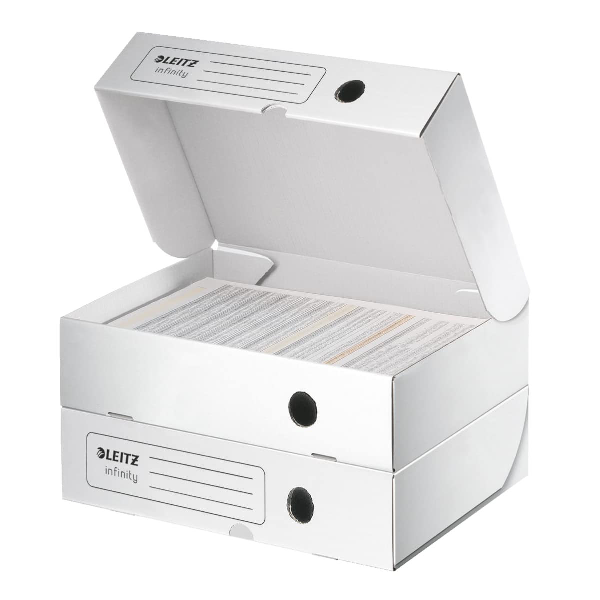 Leitz Infinity 61000000 - Scatola portaoggetti, larghezza dorso 80 mm, formato A4, con coperchio sulla parte superiore, scatola in cartone privo di acidi al 100%, bianco, serie Infinity Archiv, 610000