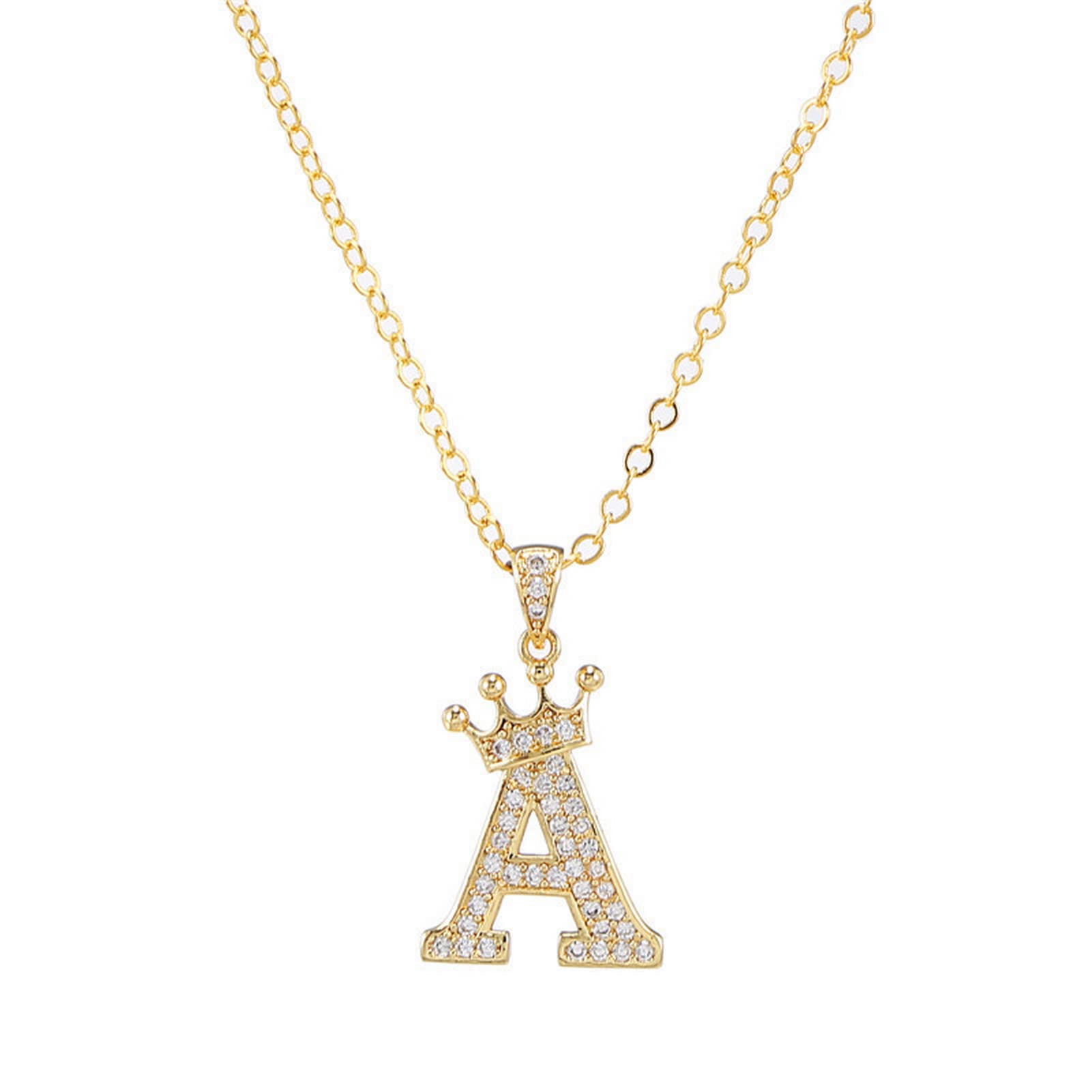 Letter A-Z pendant necklace Crown letter pendant Charming initials chain necklace, inlaid crystal letter necklace