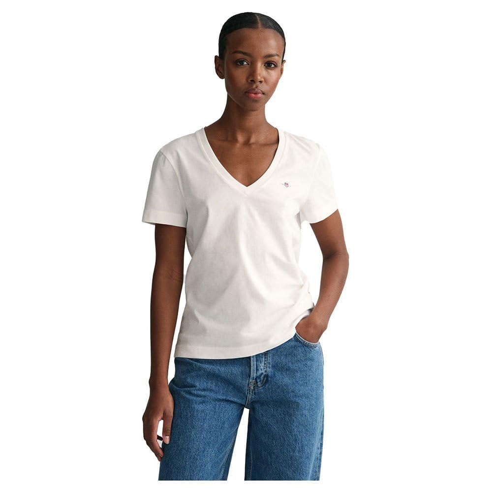Gant Women's White Shield V-Neck T-Shirt (S)