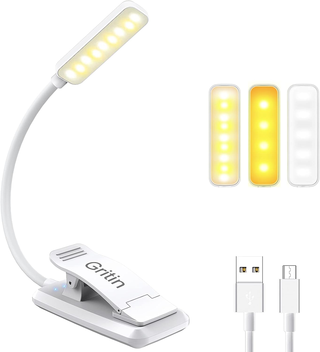 Leselampe Buch Klemme, Gritin Buchlampe mit 9 LEDs, 3 Farbtemperatur Modi, Stufenlose Helligkeit ...