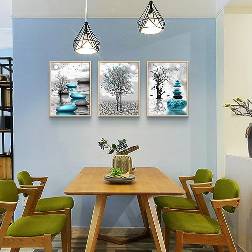Natural Wood Framed Canvas Wall Art for Living Room Large Size Wall Decor for Bedroom Blue Abstract Wall Pictures Black and White Paintings OfficeWall Decoration Modern Home Decor Framed Art Prints