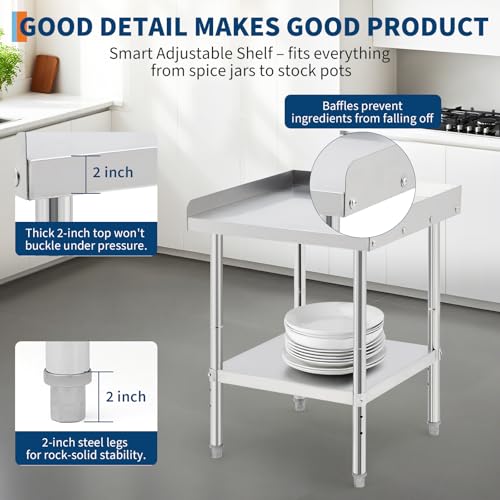Image of Equipment Grill Stand Table 48x30x30 Inch Stainless Steel NSF Certified 400 Lbs Capacity with Adjustable Legs, 2 inch Edge Baffle, for Hotel, Home, Commercial Restaurant Kitchen
