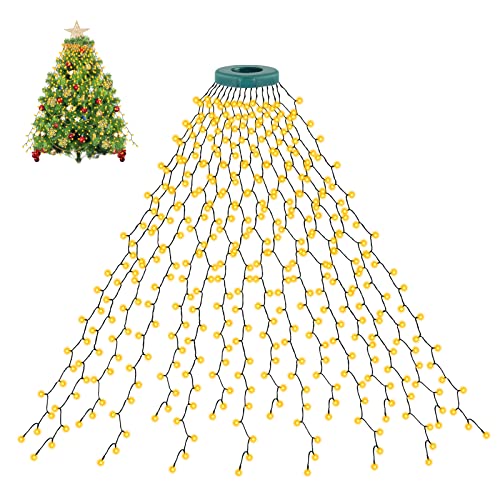 cshare Guirlande lumineuse pour sapin de Noël, 2m x 16 Lines 400 LED avec 8 modes d'éclairage, fonction mémoire et minuterie pour sapin de Noël de 1,5 à 3m intérieur et extérieur - Blanc chaud