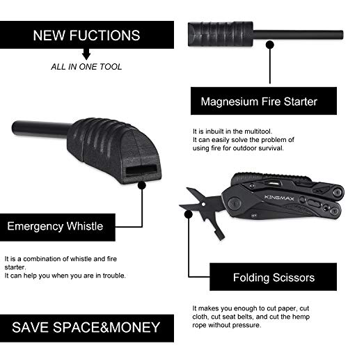 Kingmax Multitool With Pliers, Fire Starter, Whistle,Scissors,Screwdriver,15 In 1 Edc Multi Tool With Safety Locking,Perfect Survival Knife Tool Gifts For Men Women,Outdoor,Camping,Fishing #TOP3