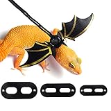 KWANITHINK Adjustable Bearded Dragon Leash Leopard Gecko Leash with Cool Wings, S/M/L 3 Size Packed Leather Lizard Leash for Walking, Comfortable Lizard Harness Reptile Leash Small Animals (Black)