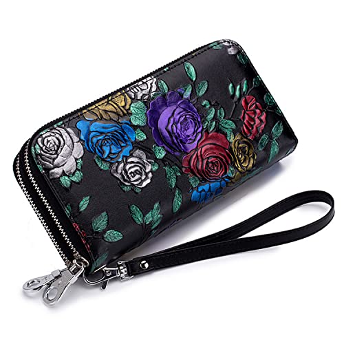 Double Zipper Long Clutch Wallet Cellphone Wallet,Womens Wallet Zip Around Card Holder Large Leather Phone Wristlet with RFID Blocking (Style-A)