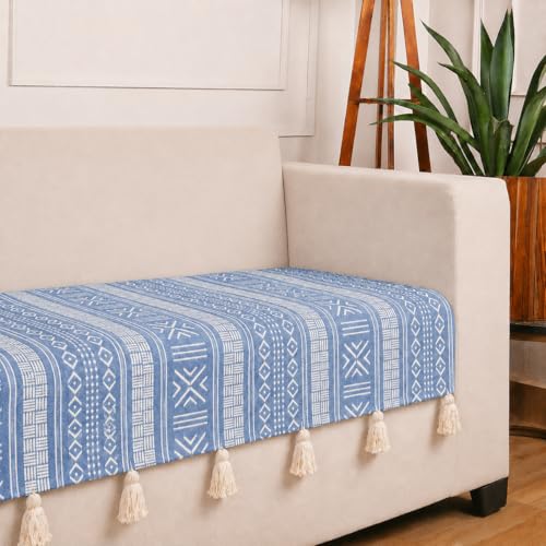 Image of STITCHNEST 'Verdant Bohemian Stories' 2 Seater Sofa Cover| Elegant Jacquard Fabric, Decorative Tassels, Washable & Durable for Modern Living