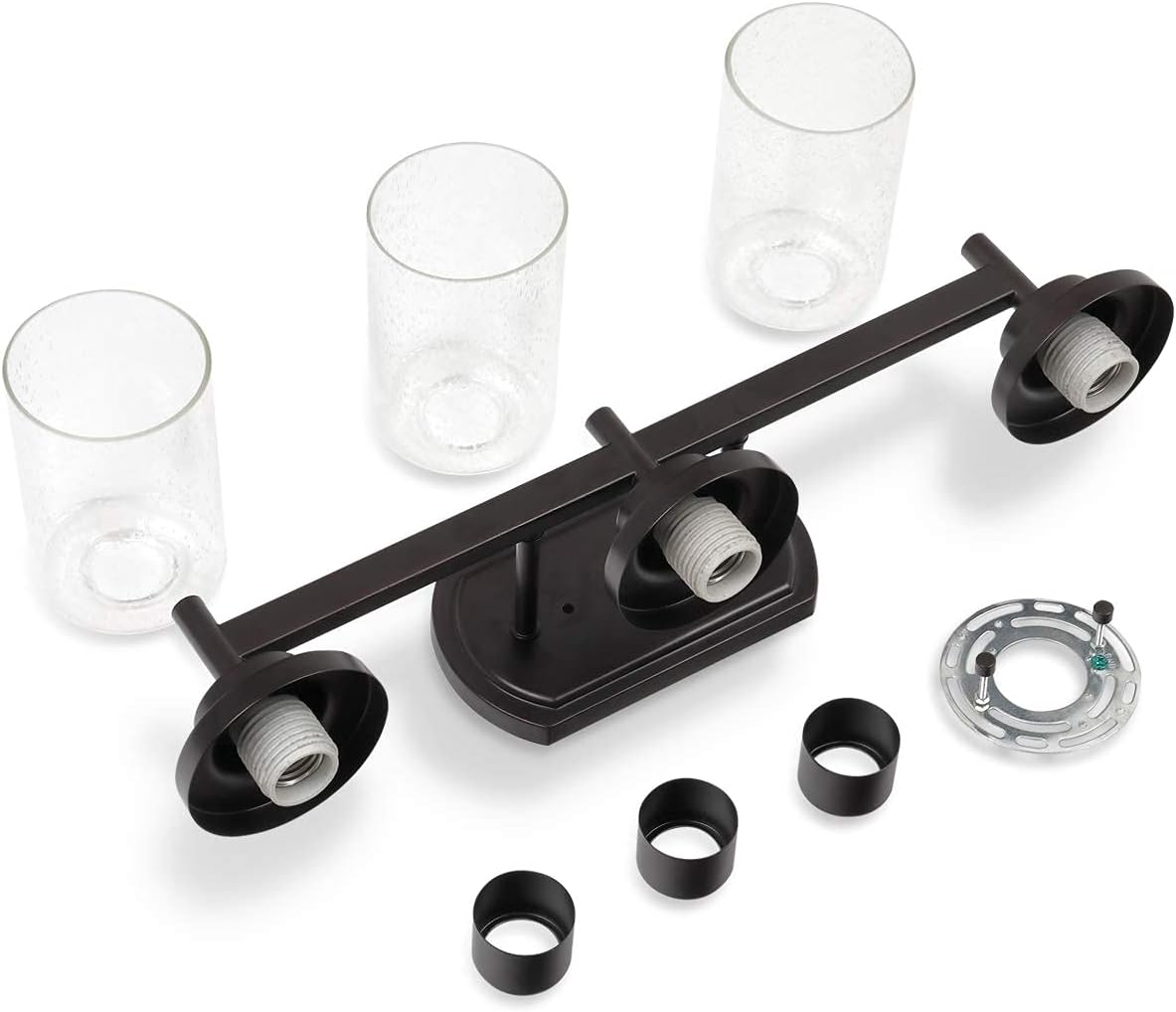 Hot Deals 3-Light Bathroom Vanity Light Fixture, JAZAVA Bath Vanity Lamp Wall Mounted Sconces 22 inches, Oil Rubbed Finish with Clear Seeded Glass Shade