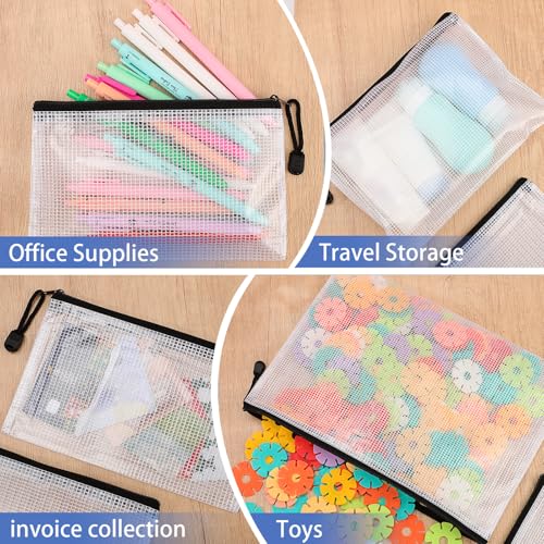 15 Stück Dokumententasche A4+A5+A6, Dokumentenmappe mit Reißverschluss Wasserdichte Reißverschlusstasche Dokumententaschen für Datei Testpapiere Quittungen Kosmetika, Schwarz