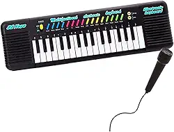 Teclado Eletrônico Musical Infantil com 37 Teclas, Microfone, LED Colorido