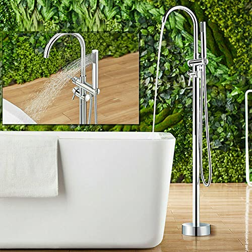 Robinet de baignoire sur pied rétro avec douchette à main jet cascade montage sol - 7