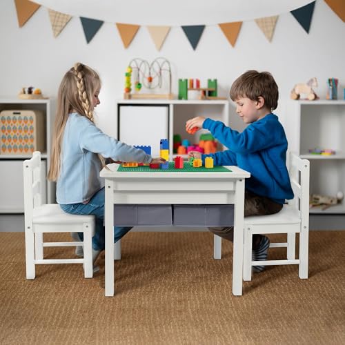 Elevon 2 in 1 Construction Play Table & 2 Chairs Set, Wooden Building Desk w/Storage Drawers, Play Table Built in Plate Compatible with Bricks, for Building Block, Gaming, Drawing, Crafts by Elevon - Image 6