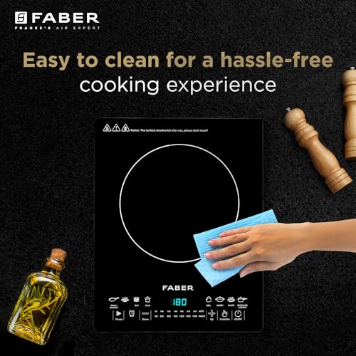 Image of Faber Remo 1800W Induction Stove | 8 Auto-Cook Functions, Auto Pan Detection, Preset Timer, Overheat Protection | Shock-Proof Body, Black Crystal Glass, Soft-Touch Control, LED Display