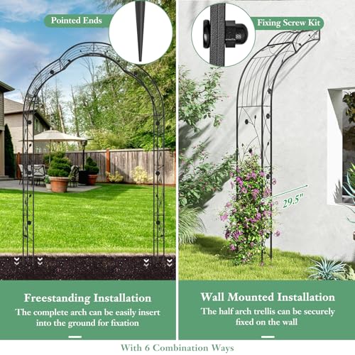 S AFSTAR 99-Inch Garden Arch Trellis, Plant Support Trellis Climbing Pergola W/6 Combination Ways & 2 Installation Methods, 2 Half Arches, Metal Archway Garden Arbor for Wedding Party Ceremony Decor - Thumbnail 2