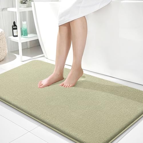 Image of OLANLY Thick Memory Foam Bathroom Runner Rugs 44x24, Extra Soft Absorbent Long Bath Rug, Quick Dry, Non-Slip, Machine Washable Bath Mats for Bathroom, Tub and Shower, Home Decor Accessories, Vanilla