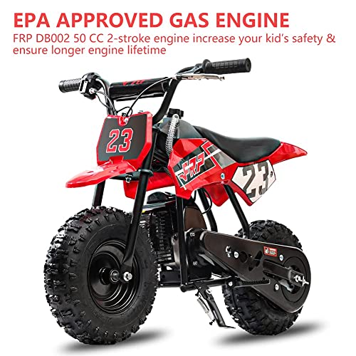 FRP DB002 50CC 2-Stroke Mini Kid Dirt Bikes, W/EPA Approved Gas Powered Engine, Upgrade Tires, Speed Up 20 Mph Weight Support 165 LB, for Kids