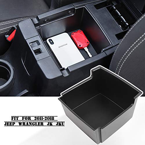 Savadicar JK Center Console Insert Organizer Storage Tray for 2011-2018 Jeep Wrangler JK JKU, Armrest Box Secondary Storage, Black