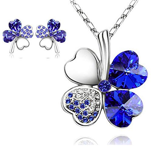 Preisvergleich Produktbild Schmuckhandel Haak *Kleeblatt* Halskette mit Ohrringen / Silber beschichtet / Swarovski® Kristalle / inkl. Etui und Schmuckzertifikat