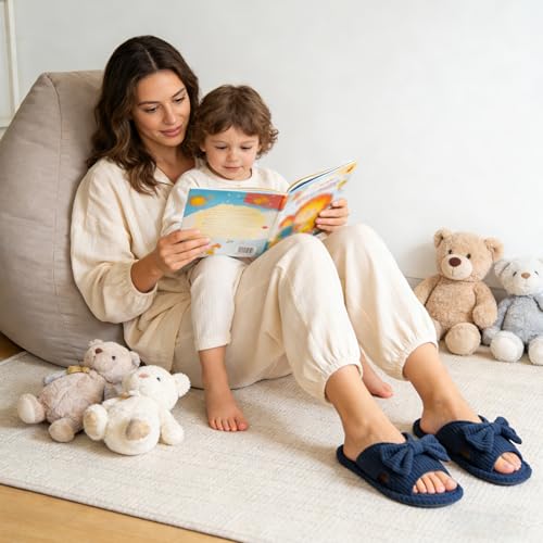 Image of GOEWY Cute Slippers for Women Indoor and Outdoor Cozy Soft Bow Open Toe Womens Slippers with Memory Foam Anti-Skid Sole Slides Spa Birthday Gifts for Women Mom Her Ladies Bridesmaid