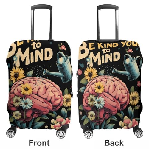 Brain Floral Be Kind To Your Mind Luggage Covers Washable Travel Suitcase Cover Elastic Baggage Protector3