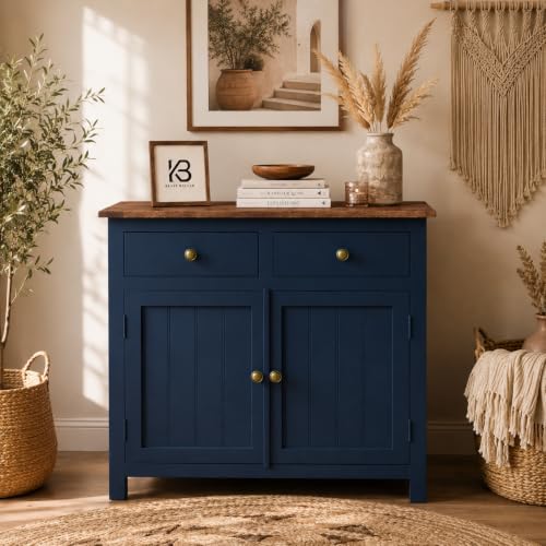 Image of Solid Wood Madrid Sideboard | Sideboard Cabinet (S) | Finish Premium Acrylic Midnight Blue