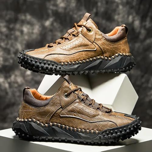 Men's Casual Leather Handmade Non-Slip Arch Support Sneakers,Outdoor Waterproof Anti-Slip Wide Toe Work Shoes4