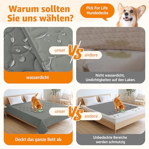 PICK FOR LIFE wasserdichte Hundedecke, beidseitig verwendbare Haustierdecke als Schutz für Sofa, Bett und Auto – waschbare Hundematte für große und kleine Hunde sowie Katzen