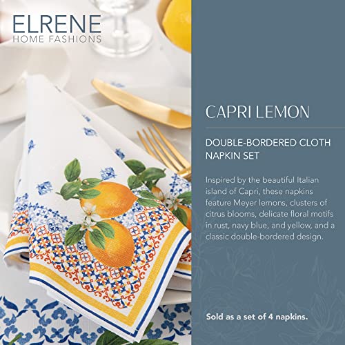 Elrene Home Fashions Capri Lemon Double-Bordered Mediterranean Spring/Summer Cloth Napkins, 17 Inches by 17 Inches, Set of 4 - Image 3