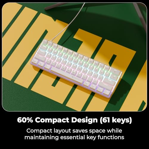 Image of Zebronics Mechanical Keyboard, Silent Linear Red Switches, 61 Keys Layout, 26 Key Anti Ghosting, Double Shot Keycaps, 17 LED Modes, Media Controls, 1.5m Cable (Max Ninja 61, White)