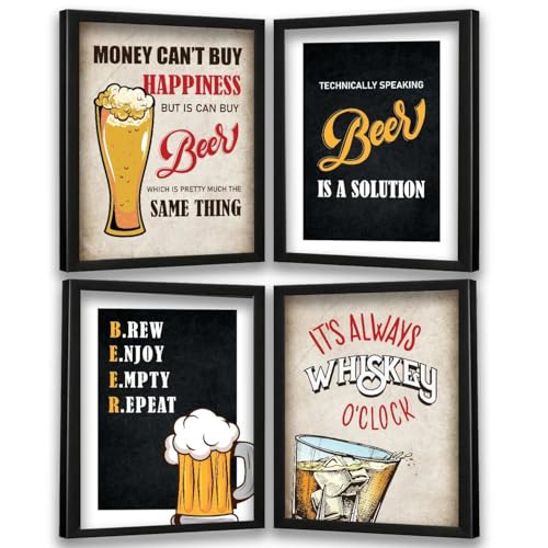 Image of kotart - Framed Posters for Bar Kitchen Restaurant Wall Decor - Bar Theme Frames - Framed Posters for Wall Decor Set of 4 (13x17 inch)(Art 4, Big)