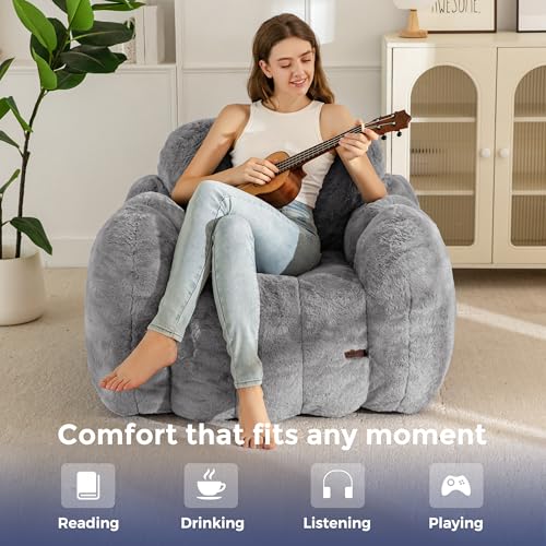 Image of MAXYOYO Bean Bag Chair, Cloud Shaped Bean Bag Sofa for Adults, Soft Stuffed Lazy Floor Sofa with Supportive Filling, Comfy Single Couch for Living Room, Bedroom, Apartment, Dark Grey