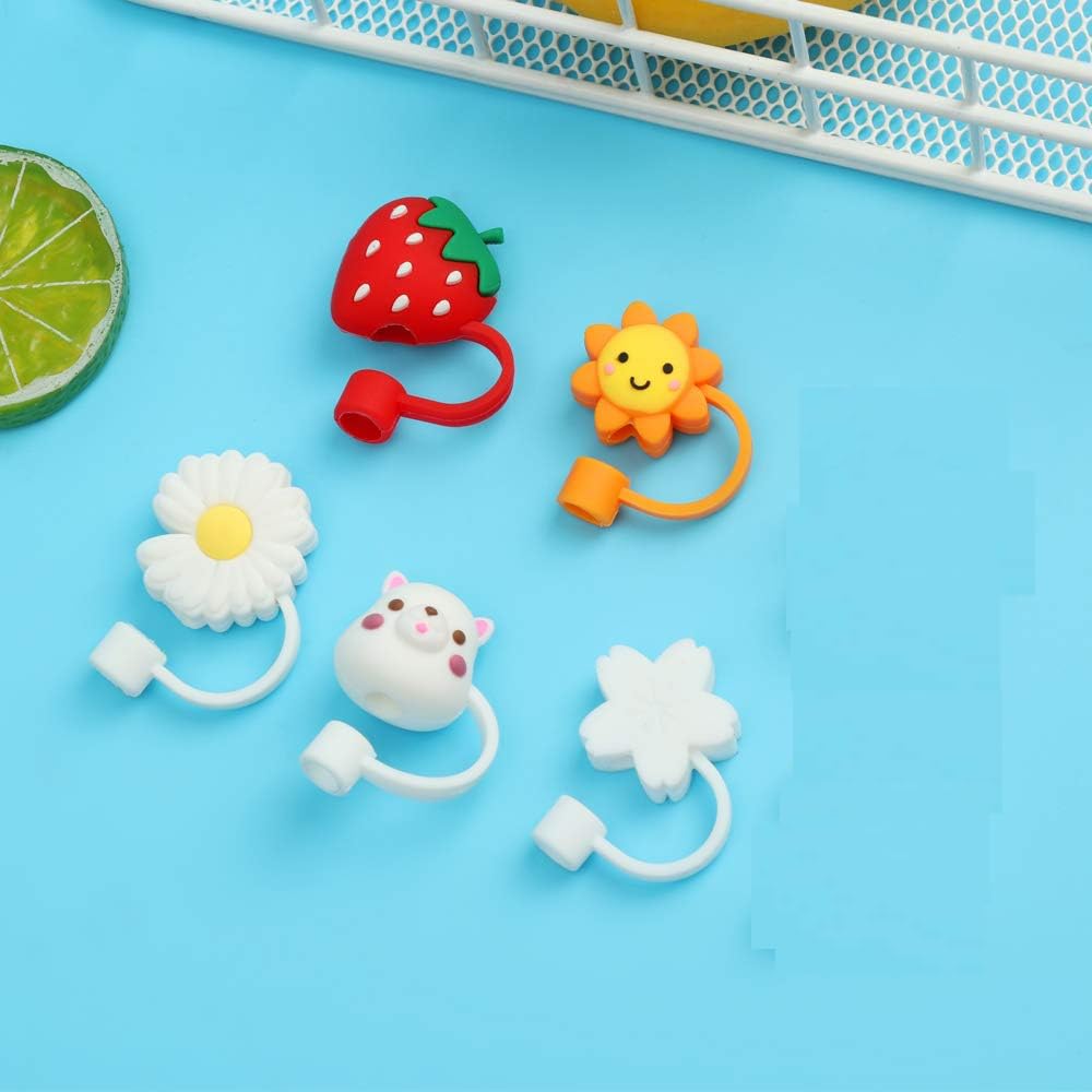 Silicone Straw Cover Cap for Tumbler | Reusable Cute Cartoon Mix Design Stanley Cups (Size - 10MM, Multidesign)