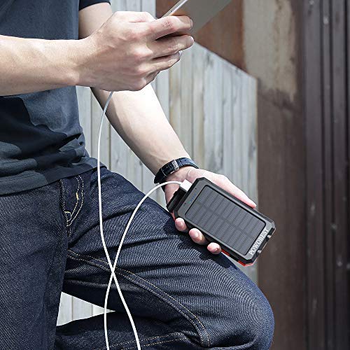 10000mAh Solar Power Bank, POWOBEST Portable Solar Panels with Flashlight & Compass Waterproof Solar Power Bank, Solar Phone Charger-
