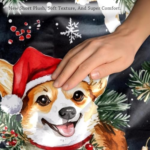Housse de coussin Corgi Noël en velours 50x50 cm, idée cadeau originale
