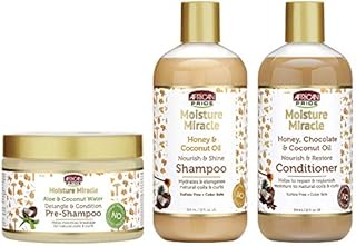 African Pride Moisture Miracle, Honey & Coconut Oil Shampoo, Honey, Chocolate & Coconut Oil Conditioner, Aloe & Coconut Water Pre-Shampoo, For Natural Coils & Curls, 12 Oz