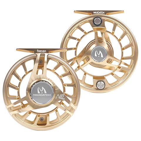 Maxcatch AVID PRO Fly Fishing Reel with CNC-machined Aluminum Body Super Large Arbor Design--3/5, 5/7, 7/9 Weights (Gold, 9/11wt) Cover