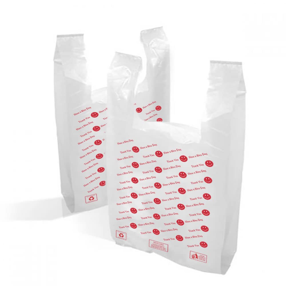 Biodegradable Plastic Grocery Bags – Reusable Thank You Shopping Bag T Shirt Handel for Food Packing 1kg (45 cm x 50 cm)