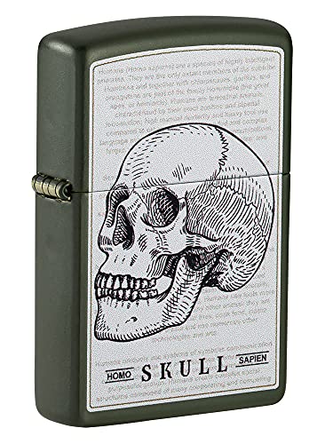 Encendedor de bolsillo Zippo con diseño calavera verde mate