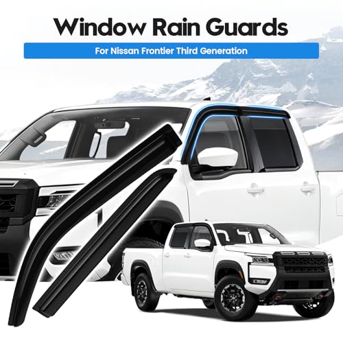 Image of Frontier Rain Guards - Window Visors for Nissan Frontier Crew Cab 2022-2025 2026, Out-Channel Side Window Rain Guards for Frontier Accessories, 4PCS, Black, Car Accessories