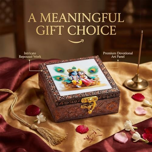 Image of Radha Krishna Wooden Jewellery Box | Handcrafted Decorative Storage Organizer | Traditional, Multipurpose Keepsake Box for Rings, Earrings & Small Accessories | White, Pack of 3