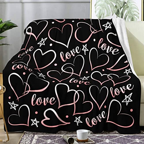 Ruvnsr DZTMT-#HFBVOLZSNSH05 Pink Heart Blanket Love Theme Print Fleece Flannel Throw Blankets Hearts Plush Decor Cozy Bedding cover