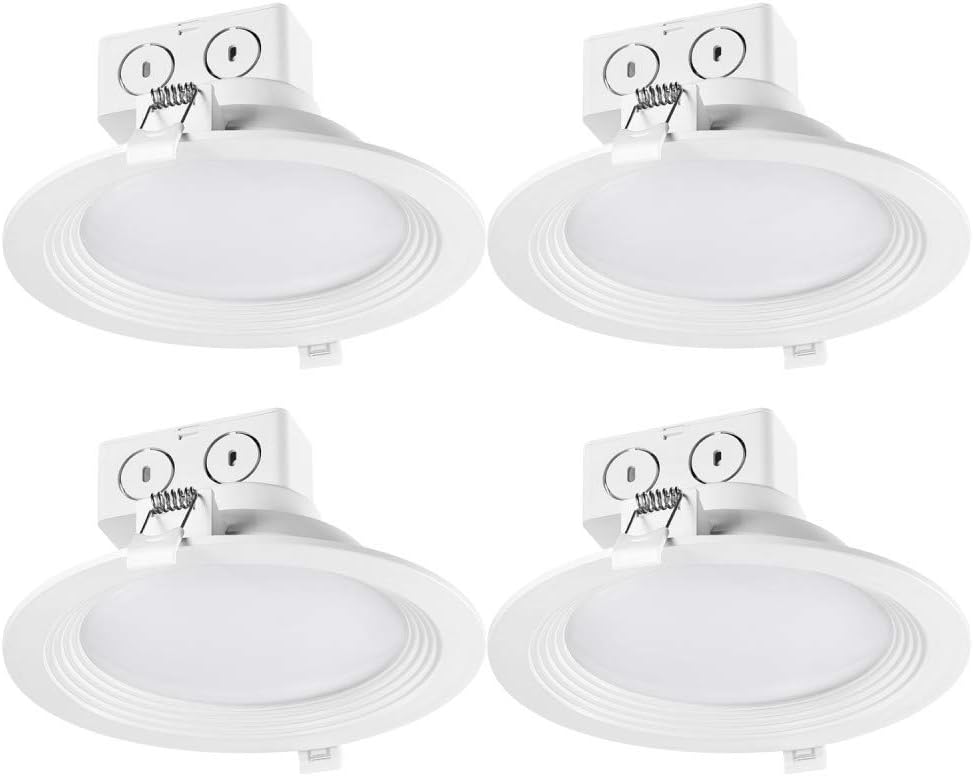 6" LED Integrated Ridged Baffle Round Trim Recessed Lighting Kit 4-Pack, 11 Watts, Energy Star, CEC Title 24 Compliant, IC Rated, Dimmable, White, 6.25" Hole Size,91341 - - 